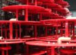 Carretel basculante vermelho com mangueira semirrigida para sistema de mangotinho